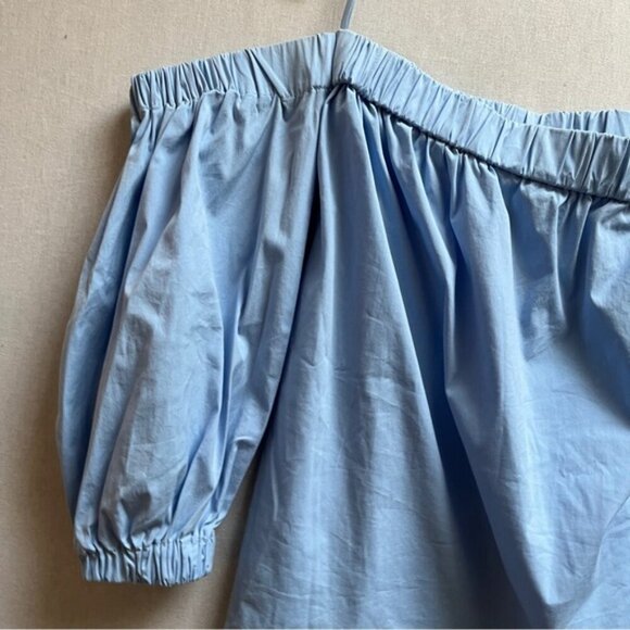 Milly Off-Shoulder Blouse Cotton Poplin Sky Blue Sz S - Picture 4 of 9